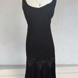 Vintage Y2K black rhinestone mermaid slip dress fairycore handkerchief hem